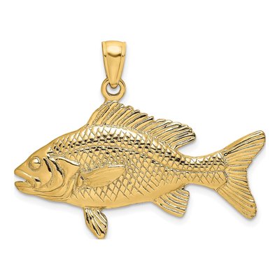 14K Yellow Gold 3-D Textured Red Snapper Fish Charm