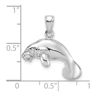 14K White Gold 3D Swimming Manatee Pendant – view 4