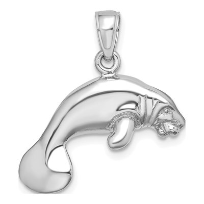 14K White Gold 3D Swimming Manatee Pendant – view 5
