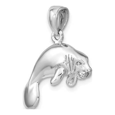 14K White Gold 3D Swimming Manatee Pendant – view 6