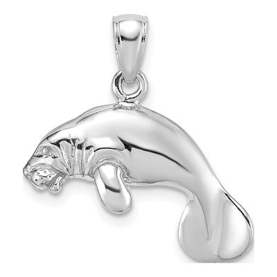 14K White Gold 3D Swimming Manatee Pendant