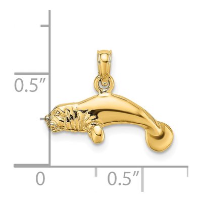 14K Yellow Gold 3D Manatee Pendant – view 4