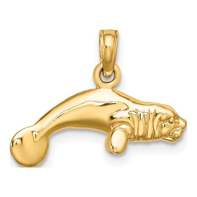 14K Yellow Gold 3D Manatee Pendant – view 5
