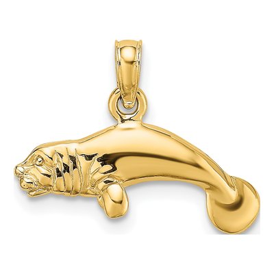 14K Yellow Gold 3D Manatee Pendant