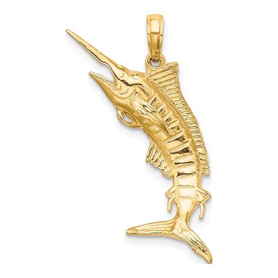14K Yellow Gold 3D Blue Marlin Pendant – view 5