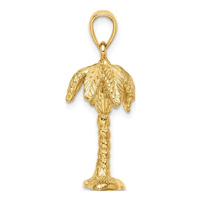 14K Yellow Gold 3-D Textured Palm Tree Charm – view 3