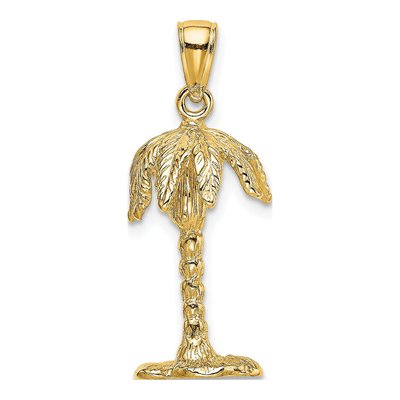 14K Yellow Gold 3-D Textured Palm Tree Charm