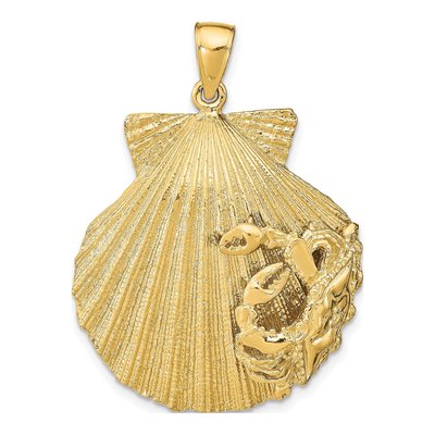 14K Yellow Gold Scallop Shell Crab Pendant