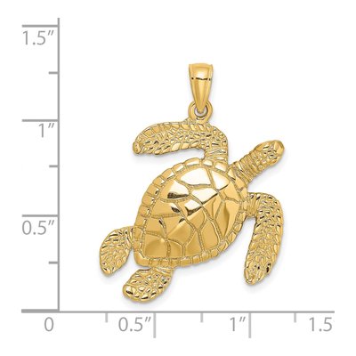 14K Yellow Gold Textured Sea Turtle Pendant – view 4