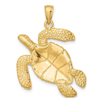 14K Yellow Gold Textured Sea Turtle Pendant – view 5