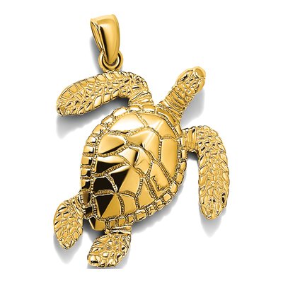 14K Yellow Gold Textured Sea Turtle Pendant – view 6