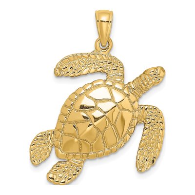 14K Yellow Gold Textured Sea Turtle Pendant