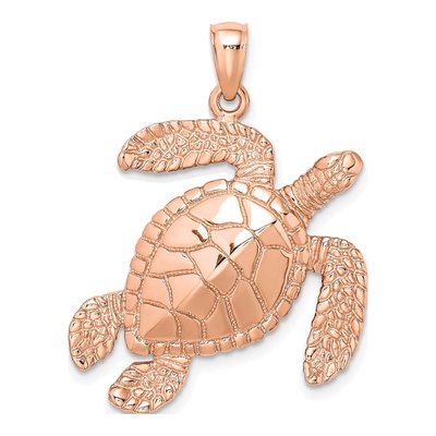 14K Rose Gold Textured Sea Turtle Pendant