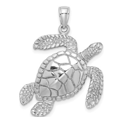 14K White Gold Sea Turtle Pendant