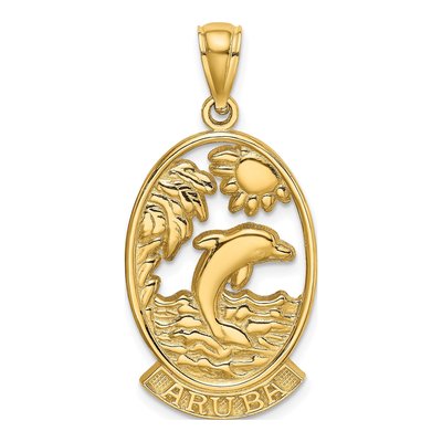 14K Yellow Gold Aruba Dolphin Sunset Frame Charm