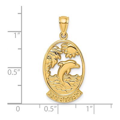 14K Yellow Gold Dolphin Sunset Pendant – view 4
