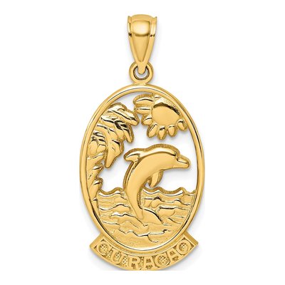14K Yellow Gold Dolphin Sunset Pendant