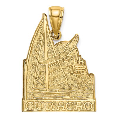 14K Yellow Gold Sailboat Seagull Pendant