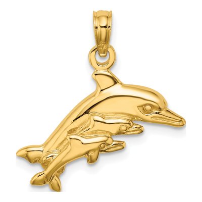 14K Yellow Gold Dolphin Baby Dolphins Charm