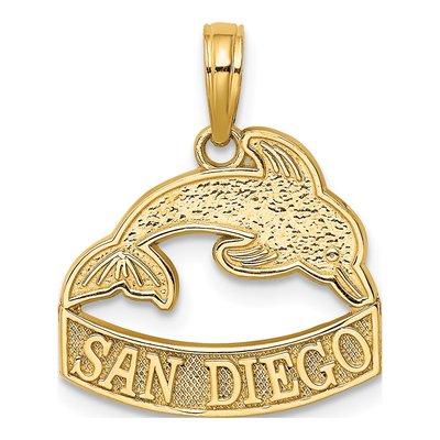14K Yellow Gold San Diego Banner Dolphins Charm