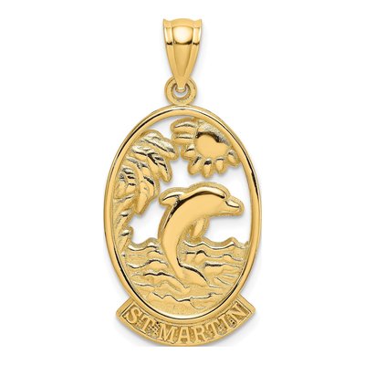14K Yellow Gold St Martin Dolphin Sunset Charm