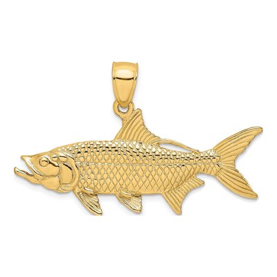 14K Yellow Gold 3-D Oxeye Tarpon Fish Pendant