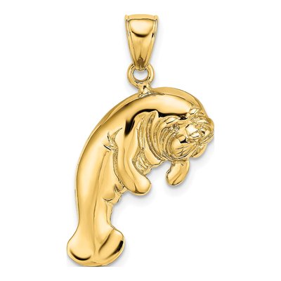 14K Yellow Gold 2-D Manatee Pendant