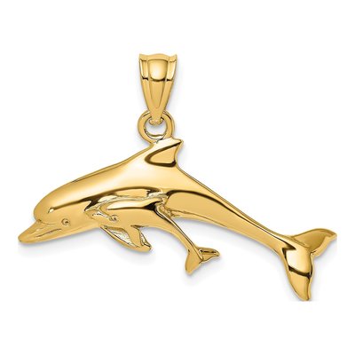 14K Yellow Gold Dolphin Baby Pendant