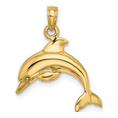 14K Yellow Gold 3D Dolphin Jumping Charm – view 5