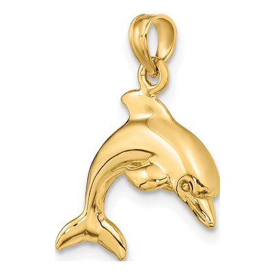 14K Yellow Gold 3D Dolphin Jumping Charm – view 6