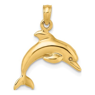 14K Yellow Gold 3D Dolphin Jumping Charm
