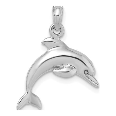 14K White Gold 3D Dolphin Pendant