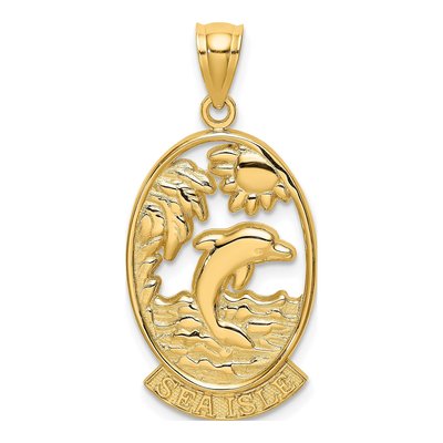 14K Yellow Gold Dolphin Sunset Pendant