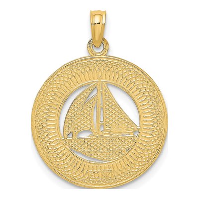 14K Yellow Gold Sailboat Circle Charm – view 4