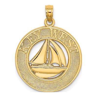 14K Yellow Gold Sailboat Circle Charm