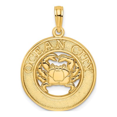 14K Yellow Gold Ocean City Crab Pendant