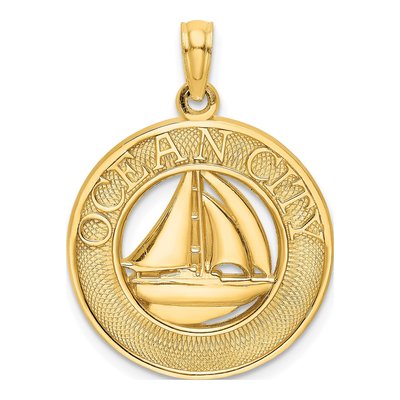 14K Yellow Gold Ocean City Sailboat Pendant