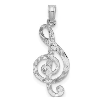 14K White Gold Textured Treble Clef Charm – view 5