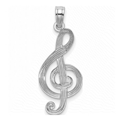 14K White Gold Textured Treble Clef Charm