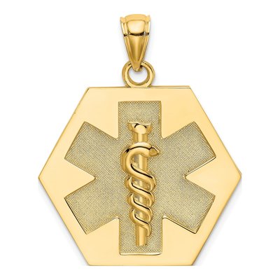 14K Yellow Gold Caduceus Medical Disc Pendant