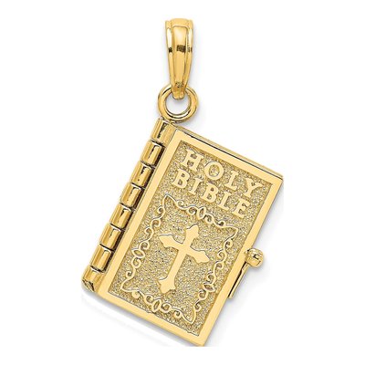 14K Yellow Gold 3-D Holy Bible Pendant
