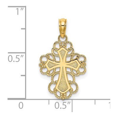 14K Yellow Gold Beaded Lace Cross Pendant – view 4