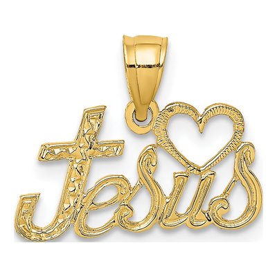 14K Yellow Gold Heart Jesus Script Charm