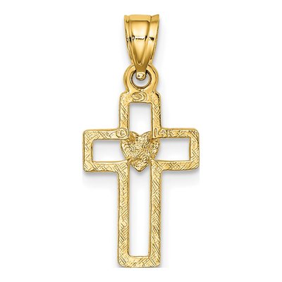 14K Yellow Gold Cut-Out Cross Heart Pendant – view 5