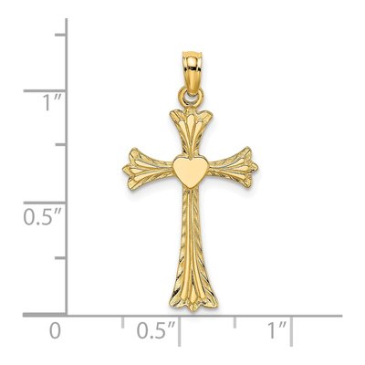14K Yellow Gold Engraved Cross Heart Pendant – view 4