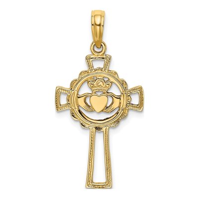 14K Yellow Gold Claddagh Cross Pendant