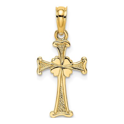 14K Yellow Gold 4-Leaf Clover Cross Charm