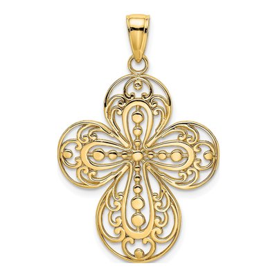 14K Yellow Gold Filigree Cross Pendant