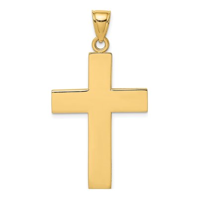 14K Yellow Gold Large Block Cross Charm