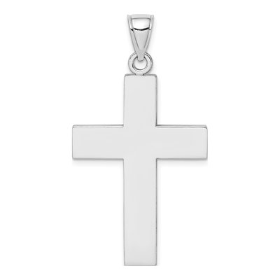 14K White Gold Large Block Cross Pendant